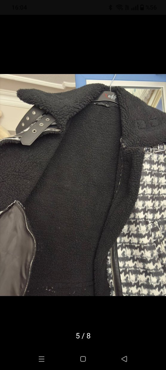 Kürk Detaylı kaz ayaği Desenli Kadın mont - Görsel 5