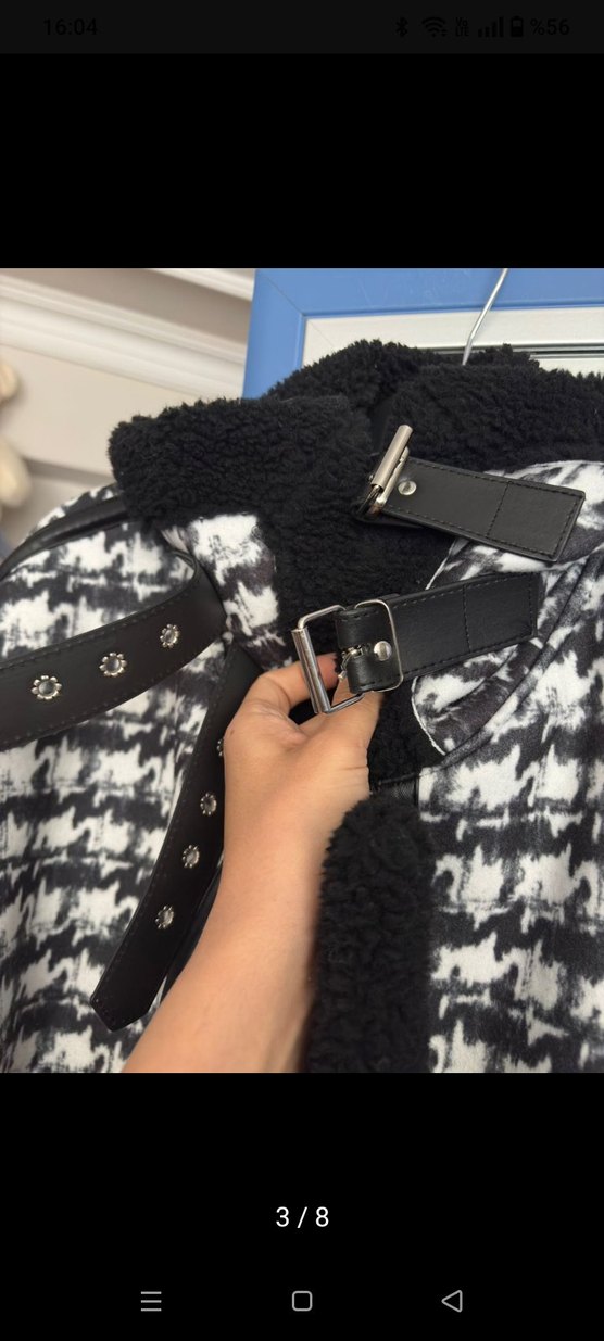 Kürk Detaylı kaz ayaği Desenli Kadın mont - Görsel 3