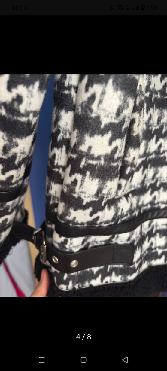 Kürk Detaylı kaz ayaği Desenli Kadın mont - Görsel 4