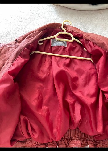 Kırmızı Vintage Deri Biker Ceket - Görsel 2