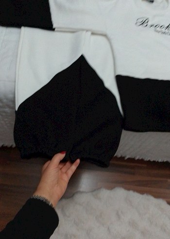 Beyaz-Siyah Kadın Sweatshirt eşofman takımı - Görsel 3