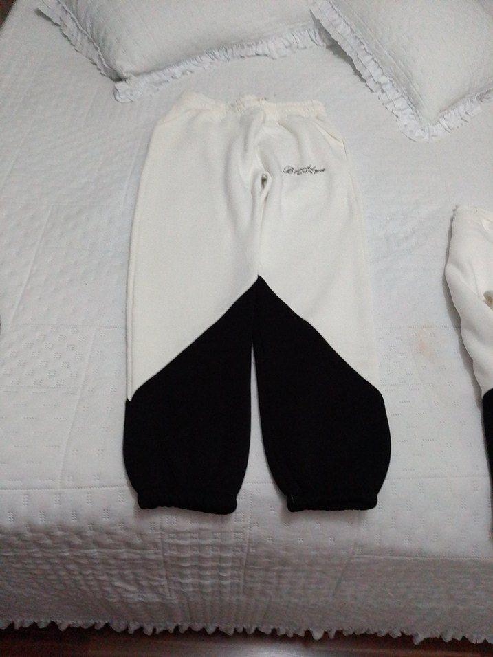 Beyaz-Siyah Kadın Sweatshirt eşofman takımı - Görsel 2