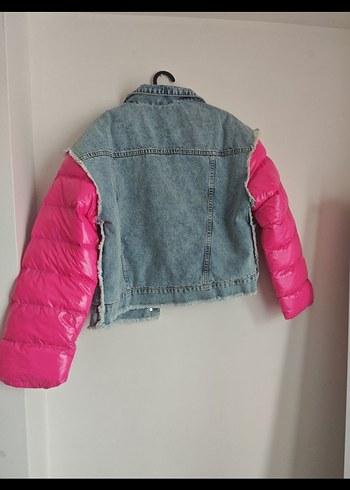 Düğmeli Pembe Kollu Denim Ceket - Görsel 4