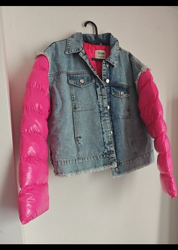 Düğmeli Pembe Kollu Denim Ceket - Görsel 2