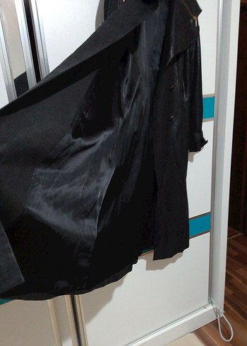 Siyah Deri görünümlü Yılan Desenli Uzun Trençkot pardesü - Görsel 3