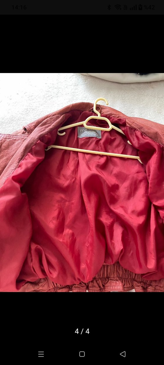 Kiremit rengi yurt dışı ürünü hakiki Deri Biker Ceket - Görsel 2