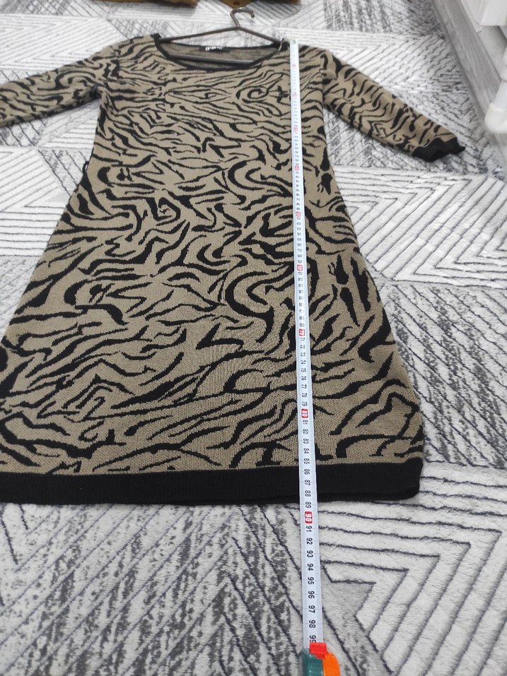 Bohem Tarz  Zebra Desenli Kadın Triko Elbise - Görsel 5