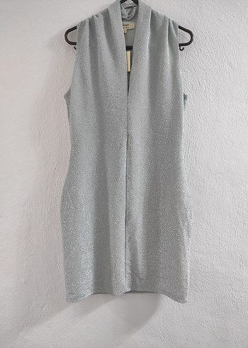 Gri Kolsuz Midi Kadın Elbise - Görsel 3