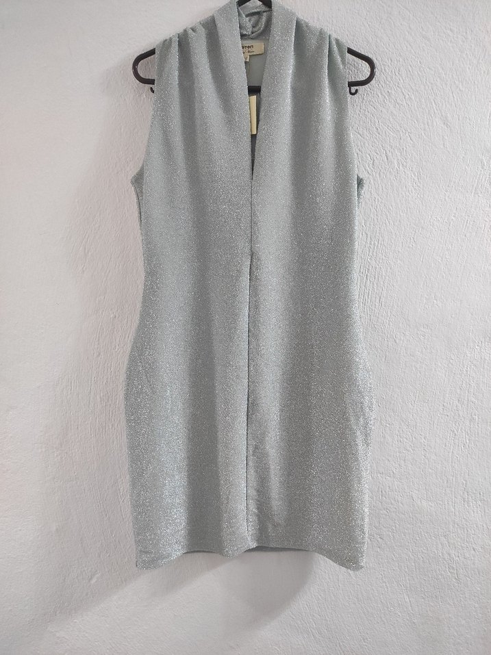 Gri Kolsuz Midi Kadın Elbise - Görsel 3