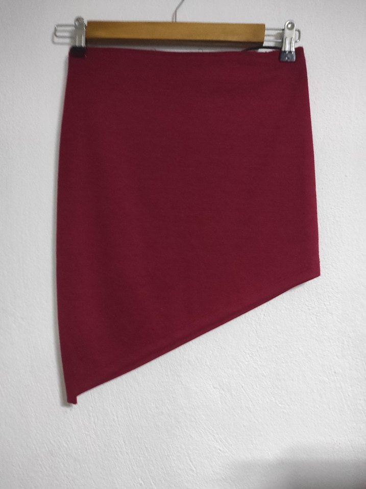 Bordo Drapeli Mini Etek - Görsel 3