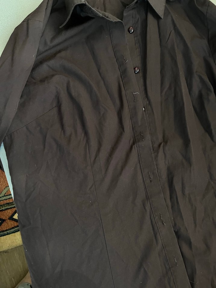 Düğmeli Koyu Kahverengi Kadın Keten Gömlek - Görsel 5