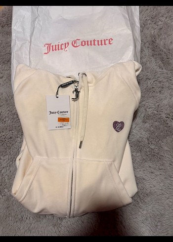 Beden Beyaz Juicy Couture Taşlı kapüşonlu Fermuarlı kadın sweatshirt