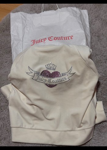 Beyaz Juicy Couture Taşlı kapüşonlu Fermuarlı kadın sweatshirt