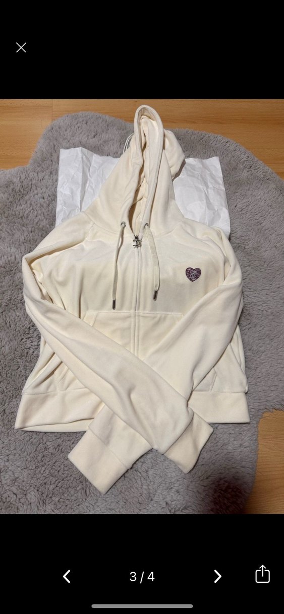 Beyaz Juicy Couture Taşlı  kapüşonlu Fermuarlı kadın sweatshirt - Görsel 3