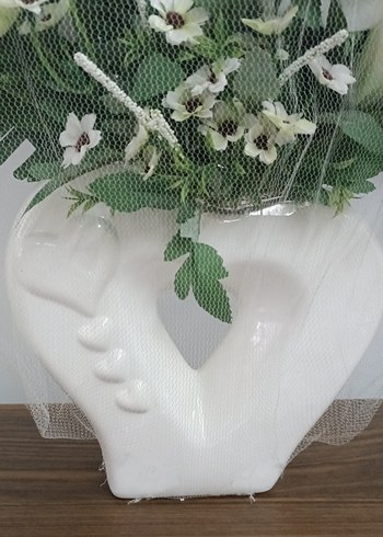 Beyaz Yapay Çiçek Aranjmanı Seramik Vazoda - Görsel 4