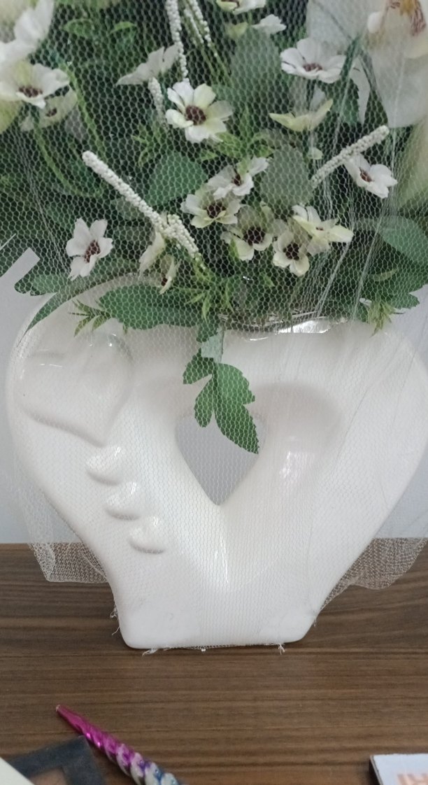 Beyaz Yapay Çiçek Aranjmanı Seramik Vazoda - Görsel 4