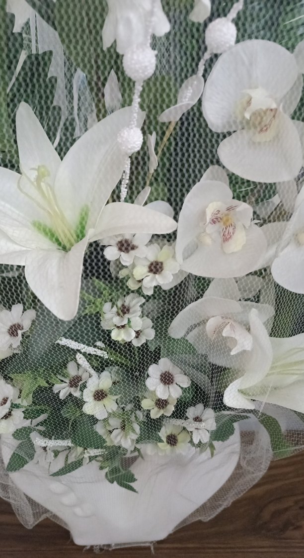 Beyaz Yapay Çiçek Aranjmanı Seramik Vazoda - Görsel 2