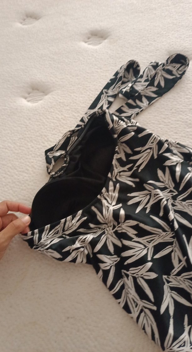 Bohem Tarz Siyah Beyaz Desenli Kadın Mayo - Görsel 5