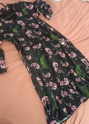 Pembe Çiçekli Uzun Kollu Midi Elbise - Görsel 5