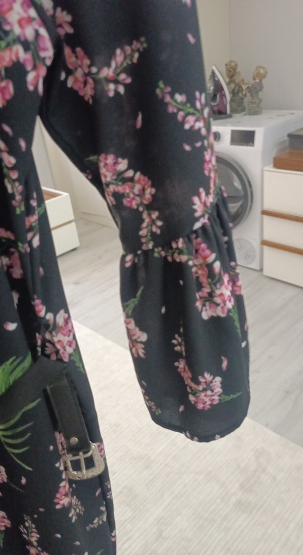 Pembe Çiçekli Uzun Kollu Midi Elbise - Görsel 4