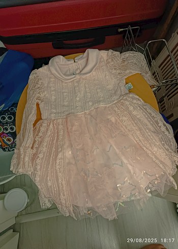 Pembe Dantel İşlemeli bebek Elbise - Görsel 2