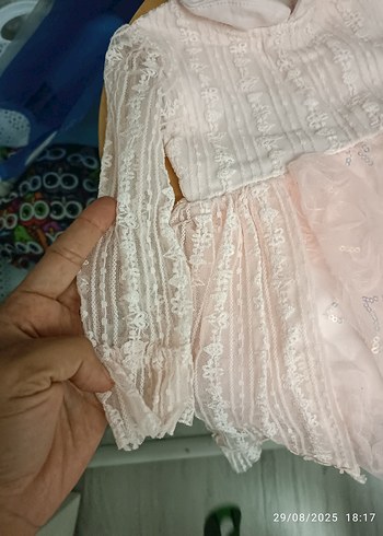 Pembe Dantel İşlemeli bebek Elbise - Görsel 4