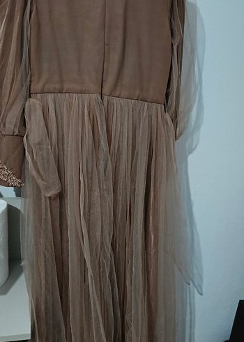 Nakışlı Bej Uzun Abiye Elbise - Görsel 2