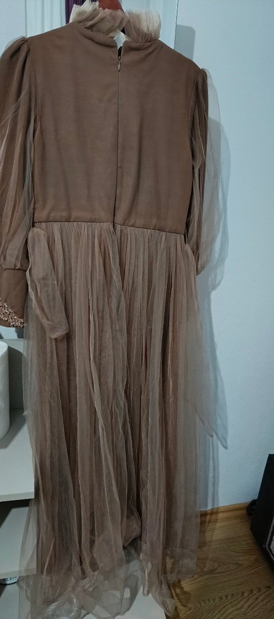 Nakışlı Bej Uzun Abiye Elbise - Görsel 2