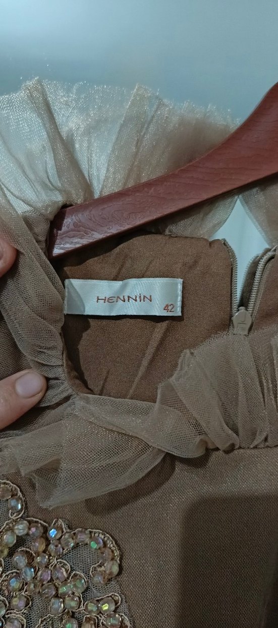 Nakışlı Bej Uzun Abiye Elbise - Görsel 3