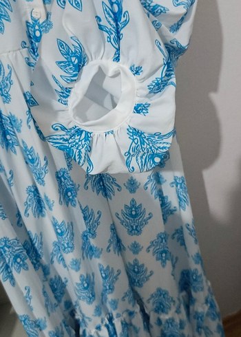 Mavi Bohem Uzun Kollu V Yaka Elbise - Görsel 2