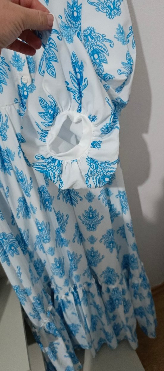 Mavi Bohem Uzun Kollu V Yaka Elbise - Görsel 2