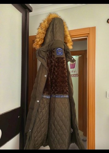 Kürk Detaylı Kadın Koyu Kahverengi Midi Mont - Görsel 2