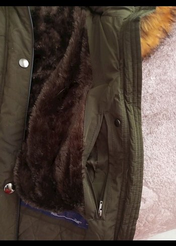 Kürk Detaylı Kadın Koyu Kahverengi Midi Mont - Görsel 6