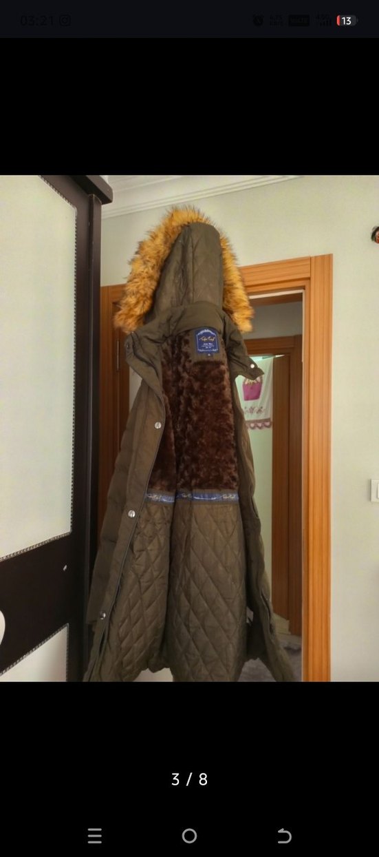 Kürk Detaylı Kadın Koyu Kahverengi Midi Mont - Görsel 2