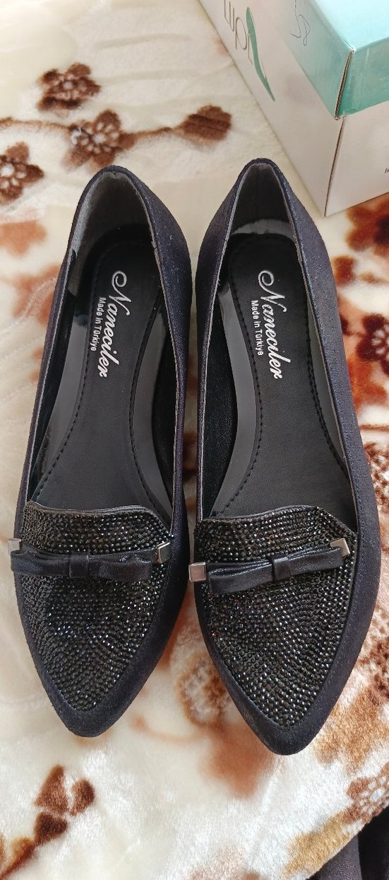 Tokalı Siyah Yılan Desenli Kadın Topuklu Babet - Görsel 2