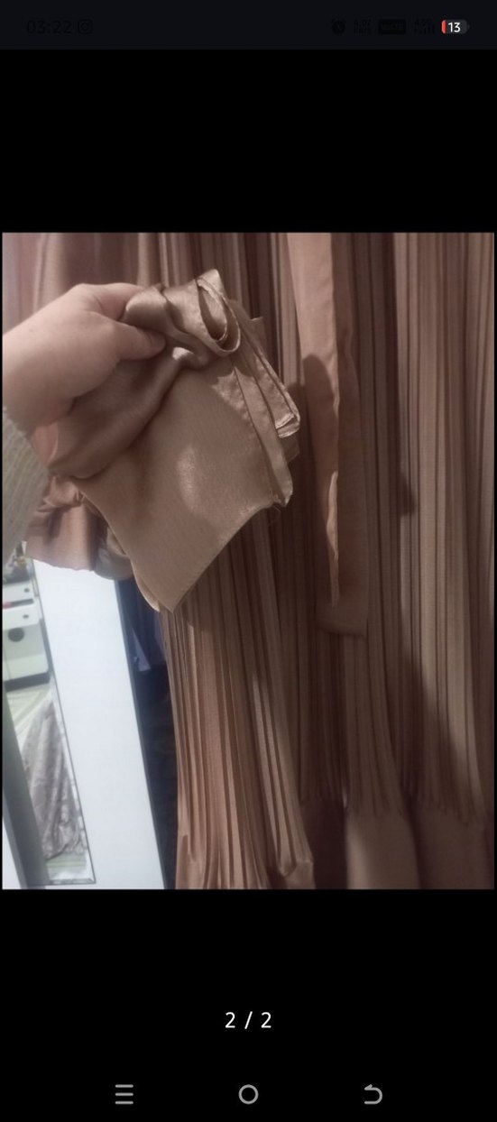 Bej Piliseli Uzun Kadın Elbise - Görsel 2