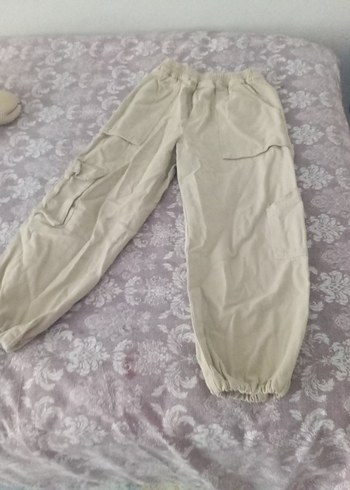 Bej Bol Kesim Keten kız çocuk Kumaş Pantolon - Görsel 5