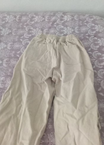 Bej Bol Kesim Keten kız çocuk Kumaş Pantolon - Görsel 6