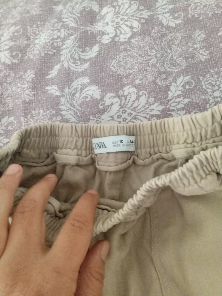 Bej Bol Kesim Keten kız çocuk Kumaş Pantolon - Görsel 4