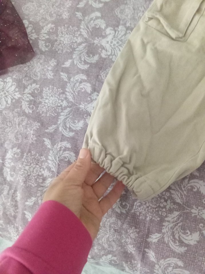 Bej Bol Kesim Keten kız çocuk Kumaş Pantolon - Görsel 2