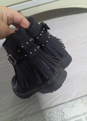 Siyah Deri Kız Çocuk Goth Botları - Görsel 4