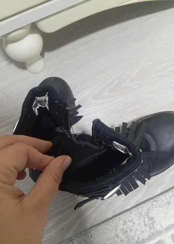 Siyah Deri Kız Çocuk Goth Botları - Görsel 6