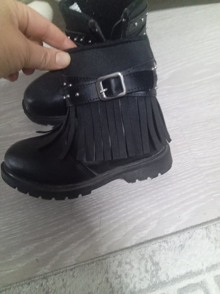 Siyah Deri Kız Çocuk Goth Botları - Görsel 3