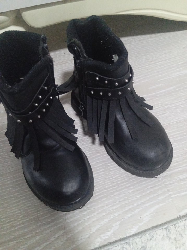 Siyah Deri Kız Çocuk Goth Botları - Görsel 2