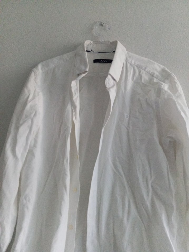 Beyaz Keten Uzun Kollu Erkek Gömlek - Görsel 2