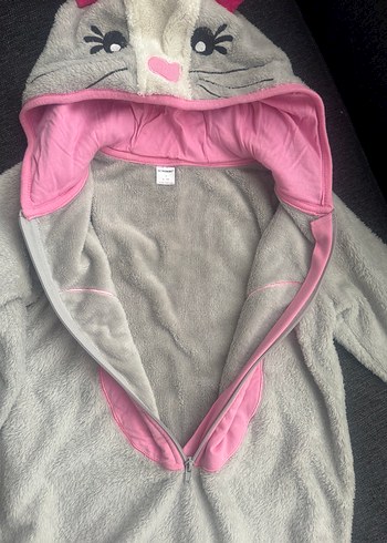 Gri Peluş Kız Çocuk Uyku Tulumu Kulaklı Kapüşon - Görsel 3