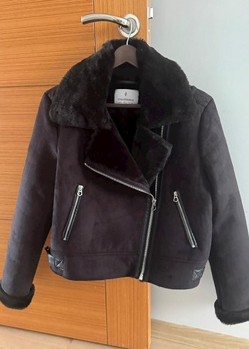 Siyah Süet Kürklü Biker Ceket