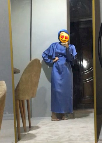 38 Beden mavi Renk Hilal Atalay Özel Tasarım Elbise + Uyumlu Şal Dahil