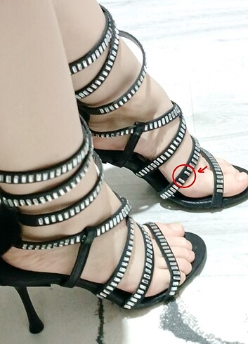 Taşlı İnce Topuklu Sandalet Ayakkabı 9 cm - Görsel 6