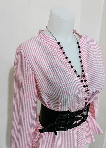 Pembe Beyaz Çizgili Gömlek - Görsel 3